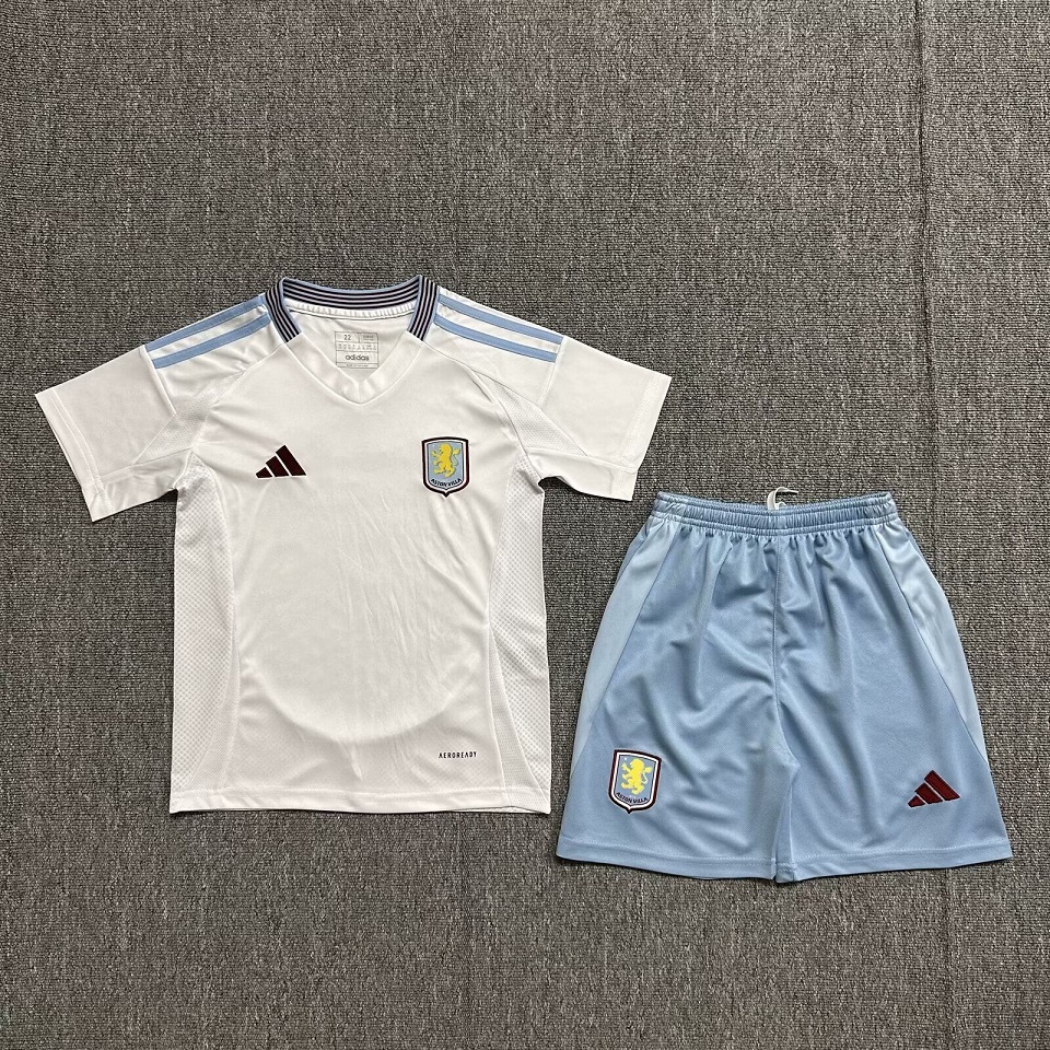 Kids-Aston Villa 24/25 Away White Soccer Jersey